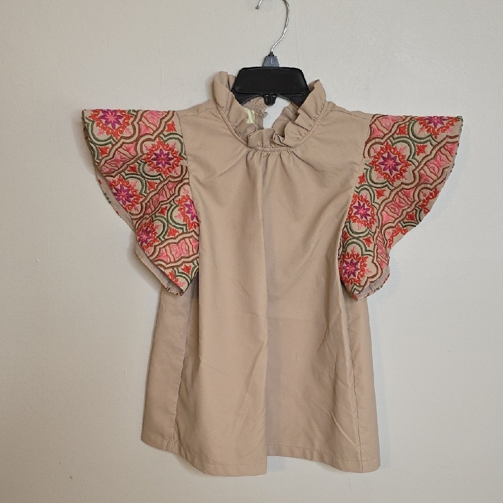 THML Beige Blouse with Pink Patterned Sleeves